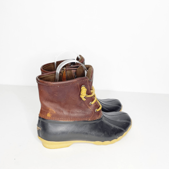 Sperry Saltwater Duck Boot Tan Dark Brown leather waterproof snow rain womens 7 - Picture 2 of 5